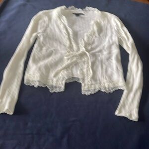Lace trim front tie sweater